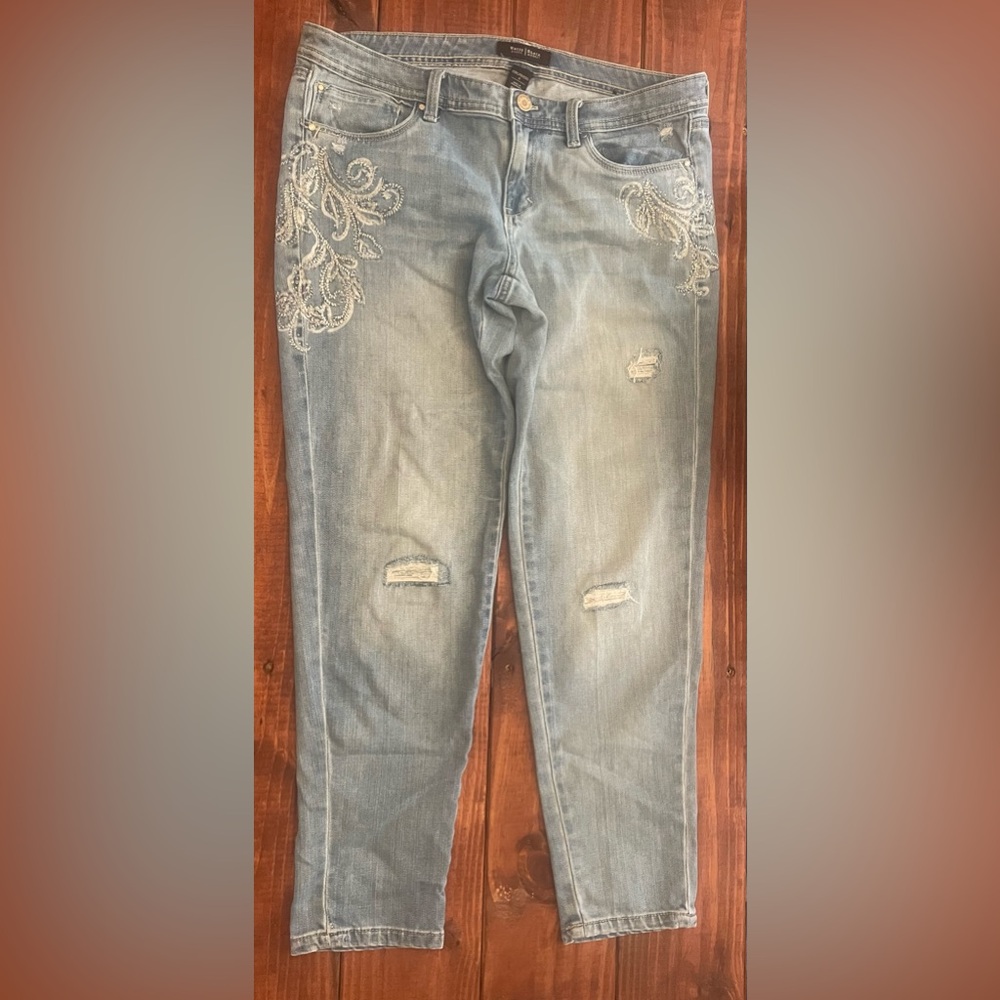 White House Black Market Light Blue Embroidered Girlfriend Jeans
